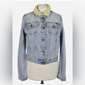 Superdry Sherpa Lined Denim Blue Cotton Trucker Jacket. Size: 8.